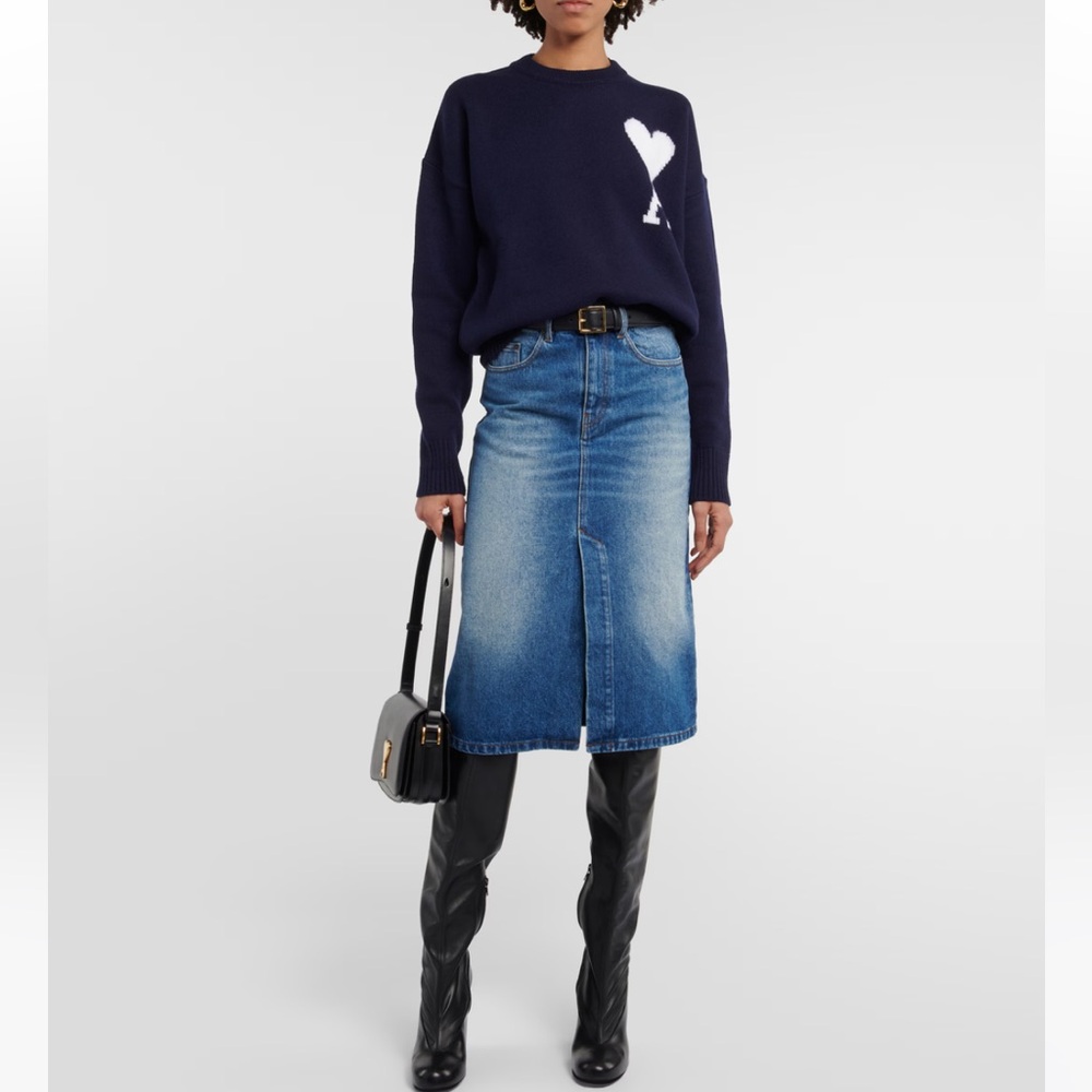 Ami Paris Denim Midi Skirt 28